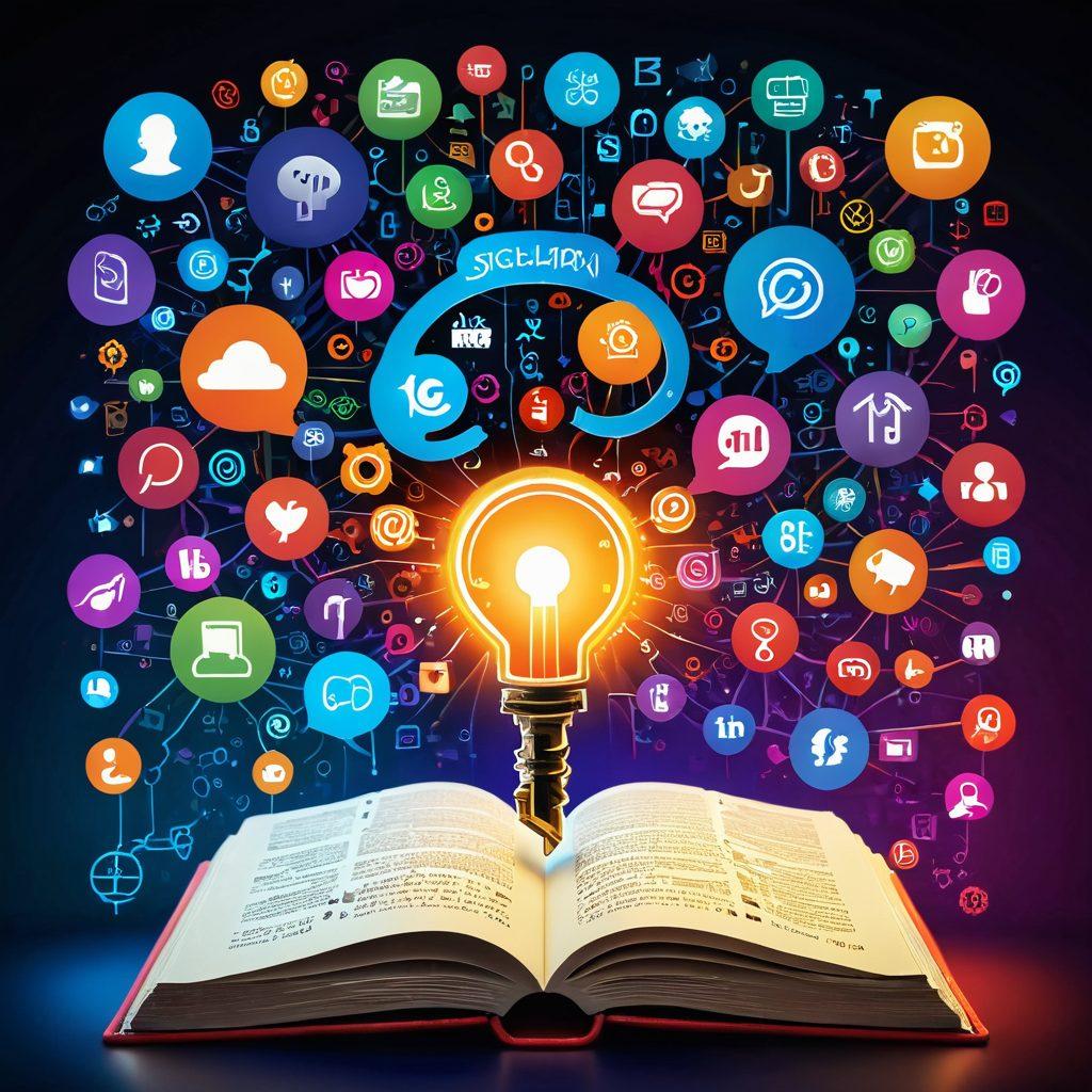 A glowing key unlocking a large, ornate blog journal adorned with colorful icons of social media, insightful blog posts, and dynamic graphs. The background features a vibrant digital landscape symbolizing the online journey, with light beams radiating from the key to illuminate success. super-realistic. vibrant colors. digital art.